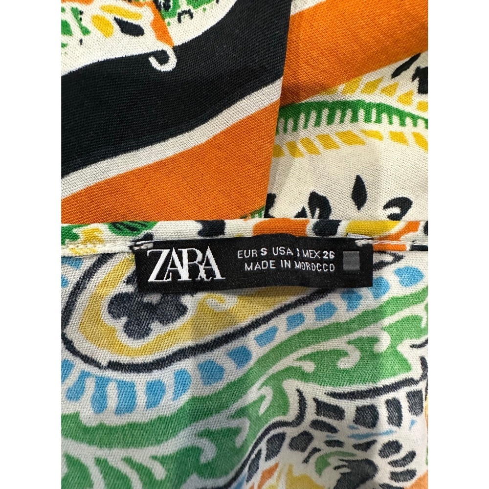 Zara Womens Halter Neck Paisley Scarf Print Handkerchief Hem Top Orange Green M - Picture 4 of 4